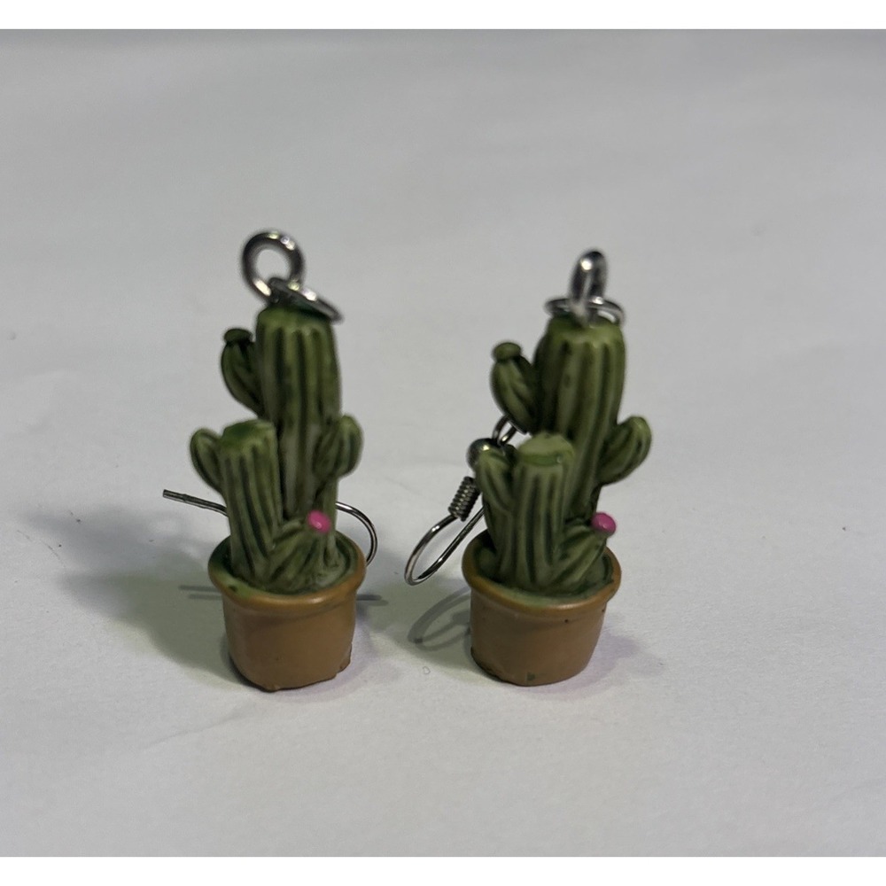 Vintage 1980's Potted Cactus Dangle Pierced Earrings